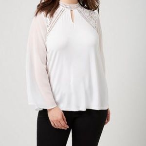 NWT - 26/28 Lane Bryant White Sheer Sleeve Blouse